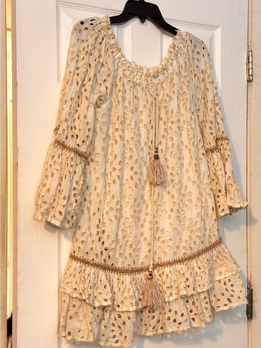 Boho Eyelet Mini Dress in Cream